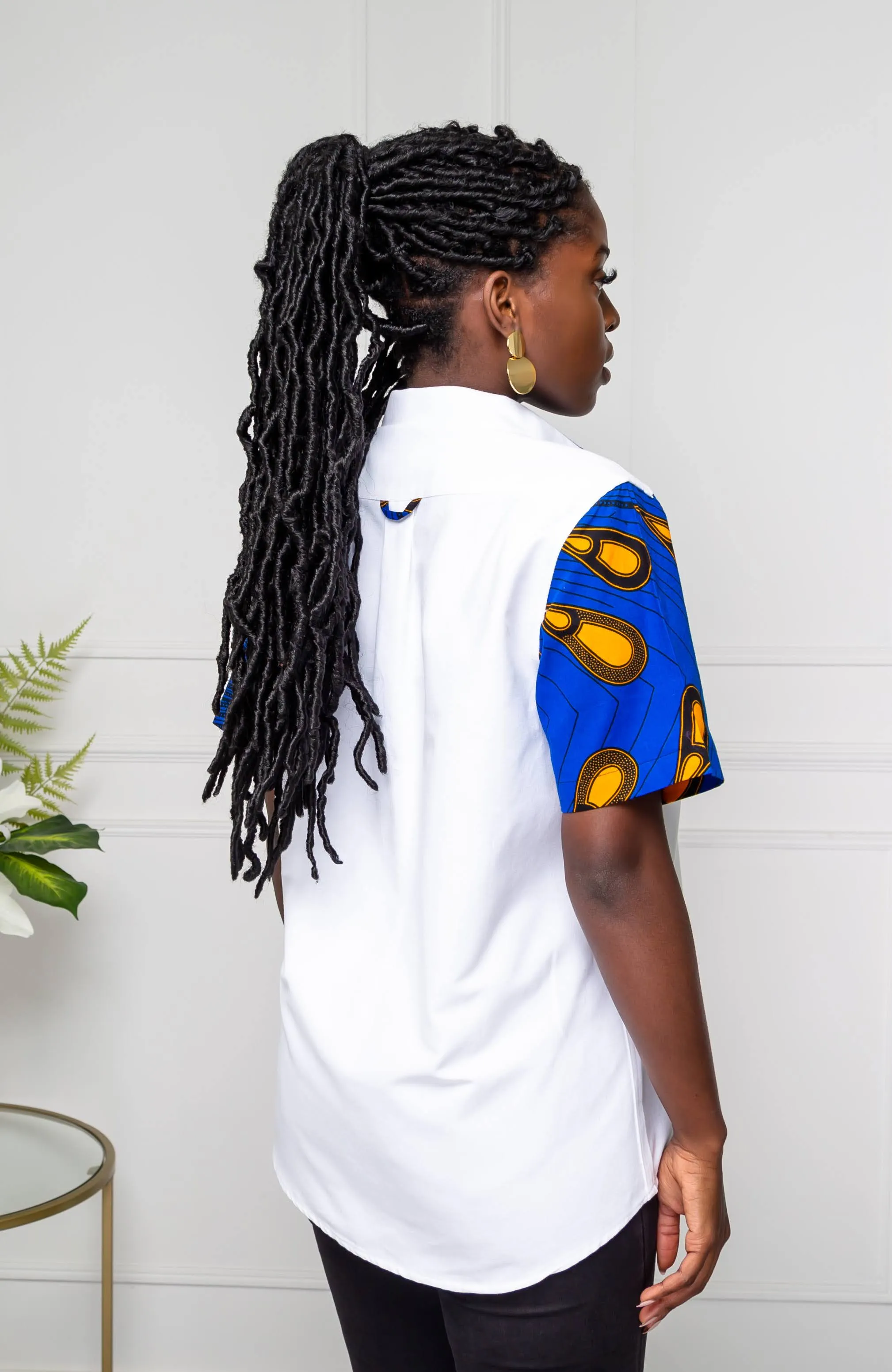 V-Shaped Ankara Shirt for Women | Unisex Short Sleeve African Print Shirt - ELLA