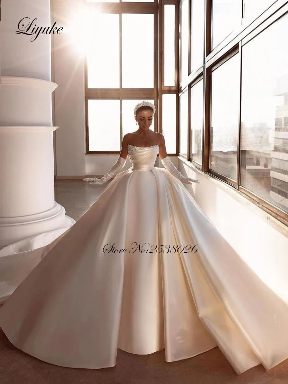 Wedding Dress Tiered Satin Ball Gown  Robe De Marriage Sleeveless Beading Pearls Off The Shoulder Bridal  Skirts