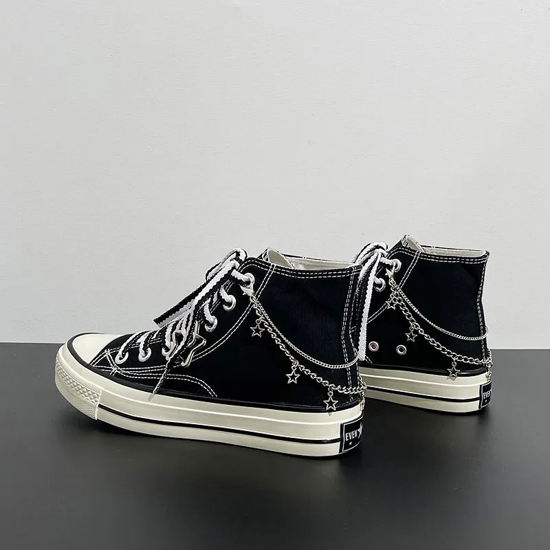 Womens Mens Students Star Chain High Top Canvas Sneakers