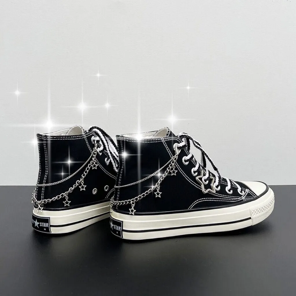 Womens Mens Students Star Chain High Top Canvas Sneakers